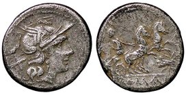 ROMANE REPUBBLICANE - ANONIME - Monete con simboli o monogrammi (211-170 a.C.) - Denario - Testa di Roma a d. /R Luna su biga verso d., sotto, una mos...