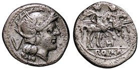ROMANE REPUBBLICANE - ANONIME - Monete con simboli o monogrammi (211-170 a.C.) - Quinario - Testa di Roma a d. /R I Dioscuri a cavallo verso d., sotto...