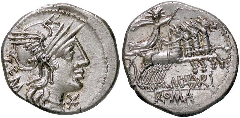 ROMANE REPUBBLICANE - ABURIA - M. Aburius M. f. Geminus (132 a.C.) - Denario - T...