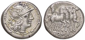 ROMANE REPUBBLICANE - ACILIA - M. Acilius M. f. (130 a.C.) - Denario - Testa di Roma a d. /R Ercole su quadriga verso d. B. 4; Cr. 255/1 (AG g. 3,89)D...