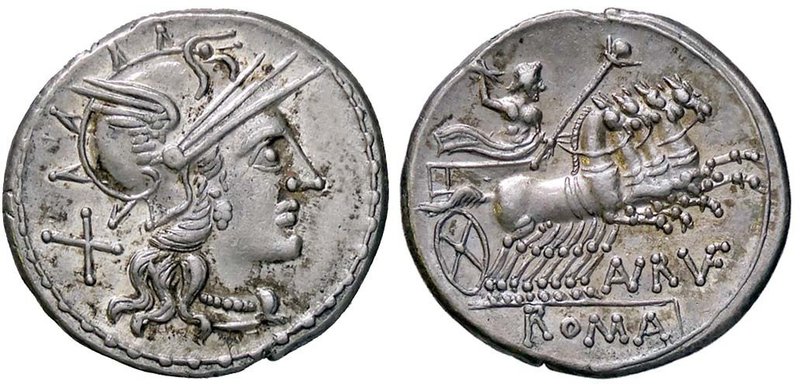 ROMANE REPUBBLICANE - AURELIA - Aurelius Rufus (144 a.C.) - Denario - Testa di R...