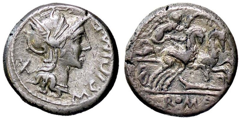 ROMANE REPUBBLICANE - CIPIA - M. Cipius M. F. (115-114 a.C.) - Denario - Testa d...