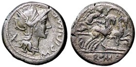 ROMANE REPUBBLICANE - CIPIA - M. Cipius M. F. (115-114 a.C.) - Denario - Testa di Roma a d. /R La Vittoria su biga verso d.; sotto, timone B. 1; Cr. 2...