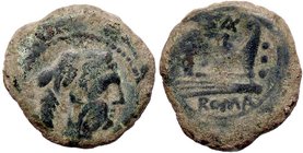 ROMANE REPUBBLICANE - CLOVIA - C. Clovius Saxula (89 a.C.) - Sestante - Testa di Ercole a d. /R Prua di nave a d.; sopra, C. SAX Cr. 173/4 (AE g. 8,65...