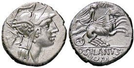 ROMANE REPUBBLICANE - JUNIA - D. Junius Silanus L. f. (91 a.C.) - Denario - Testa di Roma a d. /R La Vittoria su biga a d. B. 15; Cr. 337/3 (AG g. 4,0...
