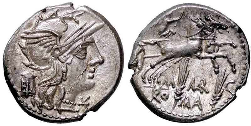 ROMANE REPUBBLICANE - MARCIA - M. Marcius Mn. f. (134 a.C.) - Denario - Testa di...