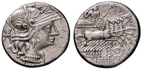 ROMANE REPUBBLICANE - MINUCIA - L. Minucius (133 a.C.) - Denario - Testa di Roma a d. /R Giove su quadriga verso d. B. 15; Cr. 248/1 (AG g. 3,82)
BB+