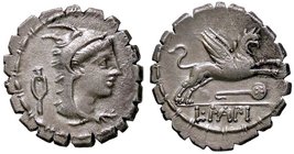 ROMANE REPUBBLICANE - PAPIA - L. Papius (79 a.C.) - Denario serrato - Testa di Giunone Sospita a d. /R Grifone a d. B. 1; Cr. 384/1 (AG g. 3,75)
qSPL...