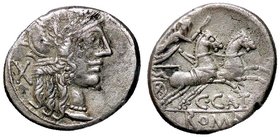 ROMANE REPUBBLICANE - PORCIA - C. Porcius Cato (123 a.C.) - Denario - Testa di Roma a d. /R La Vittoria su biga verso d. B. 1; Cr. 274/1 (AG g. 3,76)...