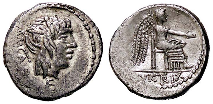 ROMANE REPUBBLICANE - PORCIA - M. Porcius Cato (89 a.C.) - Quinario - Testa dell...