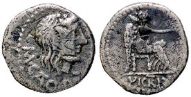 ROMANE REPUBBLICANE - PORCIA - M. Porcius Cato (47-46 a.C.) - Quinario - Testa della Libertà a d. /R La Vittoria seduta a d. con patera e palma B. 11;...