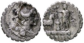 ROMANE REPUBBLICANE - POSTUMIA - A. Postumius A. f. Sp. n. Albinus (81 a.C.) - Denario serrato - Busto di Diana con arco e faretra a d.; sopra, un buc...