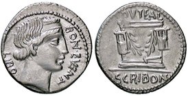ROMANE REPUBBLICANE - SCRIBONIA - L. Scribonius Libo (62 a.C.) - Denario - Testa diademata del Buon Evento a d. /R Pozzo scriboniano B. 8; Cr. 416/1b ...