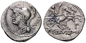 ROMANE REPUBBLICANE - SERVILIA - P. Servilius M. F. Rullus (100 a.C.) - Denario - Busto di Minerva a s. /R La Vittoria su biga a d. con palma; sotto l...