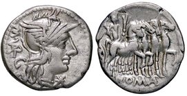 ROMANE REPUBBLICANE - VARGUNTEIA - M. Vargunteius (130 a.C.) - Denario - Testa di Roma a d. /R Giove in quadriga verso d. B. 1; Cr. 257/1 (AG g. 3,79)...