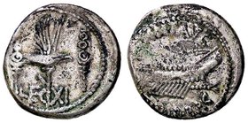 ROMANE IMPERIALI - Marc'Antonio († 30 a.C.) - Denario - Galera pretoriana /R LEG XI - Aquila legionaria tra due insegne militari B. 118; Cr. 544/25 (A...