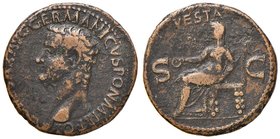 ROMANE IMPERIALI - Caligola (37-41) - Asse - Testa a s. /R Vesta seduta a s. con patera e scettro C. 27; RIC 38 (AE g. 10,08)
qBB