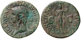 ROMANE IMPERIALI - Claudio (41-54) - Asse - Testa a s. /R Pallade stante a s. con lancia e porta la mano d. alla bocca C. 14; RIC 111 (AE g. 12,74) Be...