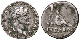 ROMANE IMPERIALI - Vespasiano (69-79) - Denario - Testa laureata a d. /R La Giudea piangente seduta a d. ai piedi di un trofeo C. 226; RIC 266 (AG g. ...