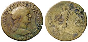 ROMANE IMPERIALI - Vespasiano (69-79) - Dupondio - Testa radiata a d. /R La Pace stante di fronte ad un altare con caduceo e patera C. 300 (AE g. 10,7...