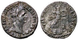 ROMANE IMPERIALI - Domiziano (81-96) - Denario - Busto laureato a d. /R Minerva stante a d. su vascello con lancia e scudo C. 270 (AG g. 3,36) Colpo s...