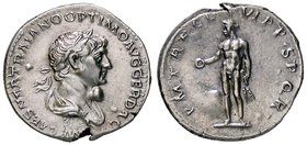 ROMANE IMPERIALI - Traiano (98-117) - Denario - Busto laureato e drappeggiato a d. /R Il Genio nudo stante a s. con patera e delle spighe C. 276; RIC ...