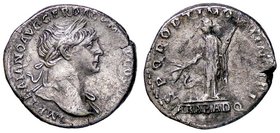 ROMANE IMPERIALI - Traiano (98-117) - Denario - Testa laureata a d. /R L'Arabia stante a s. con ramo e una canna; ai suoi piedi, un cammello (AG g. 3,...