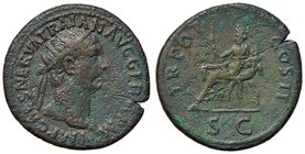 ROMANE IMPERIALI - Traiano (98-117) - Dupondio - Testa radiata a d. /R La Fortuna seduta a s. su sedia con i piedi a forma di cornucopia con scettro C...