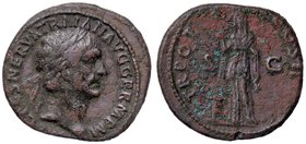 ROMANE IMPERIALI - Traiano (98-117) - Asse - Busto laureato a d. /R La Pietà stante di fronte presso un altare con la mano d. alzata C. 613; RIC 392 (...