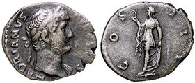 ROMANE IMPERIALI - Adriano (117-138) - Denario - Testa laureata a d. /R La Speranza andante a s. con un fiore e si alza la veste C. 390; RIC 181 (AG g...