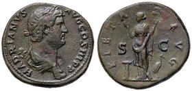 ROMANE IMPERIALI - Adriano (117-138) - Sesterzio - Testa laureata a d. /R La Pietà in stante a s. con le mani alzate, a d. una cicogna, a s. un altare...