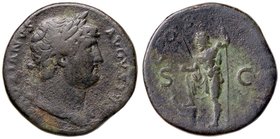 ROMANE IMPERIALI - Adriano (117-138) - Sesterzio - Busto laureato a d. /R Nettuno stante a s. con piede su una prua, tridente e acrostolium C. 312 (AE...