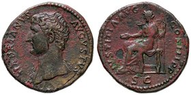 ROMANE IMPERIALI - Adriano (117-138) - Asse - Busto drappeggiato a s. /R La Giustizia seduta a s. con patera e scettro C. 888 (AE g. 14,13)
BB+