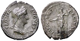 ROMANE IMPERIALI - Sabina (moglie di Adriano) - Denario - Busto drappeggiato e diademato a d. /R Giunone stante a s. con scettro e patera C. 43; RIC 3...