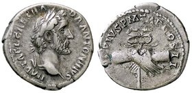 ROMANE IMPERIALI - Antonino Pio (138-161) - Denario - Busto laureato a d. /R Due mani congiunte stringono un caduceo C. 100; RIC 38 (AG g. 3,2)
BB
