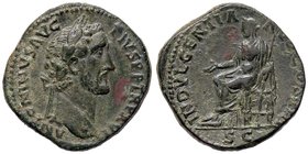 ROMANE IMPERIALI - Antonino Pio (138-161) - Sesterzio - Testa laureata a d. /R L'Indulgenza seduta a s. con la mano d. tesa e scettro C. 452; RIC 904 ...
