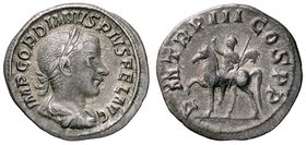 ROMANE IMPERIALI - Gordiano III (238-244) - Denario - Busto drappeggiato e laureato a d. /R Gordiano a cavallo a s. con scettro e la mano d. alzata C....
