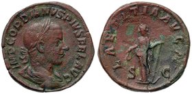 ROMANE IMPERIALI - Gordiano III (238-244) - Sesterzio - Busto laureato e drappeggiato a d. /R La Letizia stante a s. con corona e ancora C. 122; RIC 3...