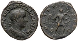 ROMANE IMPERIALI - Gordiano III (238-244) - Sesterzio - Busto laureato e drappeggiato a d. /R Gordiano andante a d. con lancia e scudo C. 218 (AE g. 2...