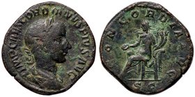 ROMANE IMPERIALI - Gordiano III (238-244) - Sesterzio - Busto laureato e drappeggiato a d. /R La Concordia seduta a s. con patera e doppia cornucopia ...