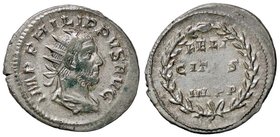 ROMANE IMPERIALI - Filippo I (244-249) - Antoniniano - Busto radiato e drappeggiato a d. /R Scritta entro corona C. 39; RIC 60 (AG g. 4,2)
qSPL