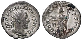 ROMANE IMPERIALI - Filippo I (244-249) - Antoniniano - Busto radiato e drappeggiato a d. /R La Tranquillità in piedi a s. con dragone e scettro, nel c...
