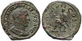 ROMANE IMPERIALI - Filippo I (244-249) - Sesterzio - Busto laureato a d. /R Filippo seduto a s. su sedia curule con globo e scettro C. 121; RIC 148a (...