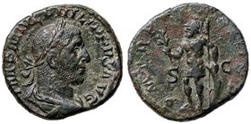 ROMANE IMPERIALI - Filippo I (244-249) - Sesterzio - Busto laureato a d. /R Marte stante a s. con un ramo e lancia, si appoggia a uno scudo C. 146 (AE...
