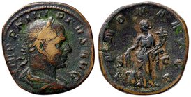 ROMANE IMPERIALI - Filippo I (244-249) - Sesterzio - Busto laureato a d. /R L'Abbondanza stante a s. con spighe e cornucopia; ai suoi piedi un modio C...