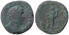ROMANE IMPERIALI - Filippo I (244-249) - Sesterzio - Busto laureato a d. /R L'Abbondanza stante a s. con spighe e cornucopia; ai suoi piedi un modio C...