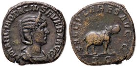 ROMANE IMPERIALI - Otacilia Severa (moglie di Filippo I) - Sesterzio - Busto drappeggiato e diademato a d. /R Ippopotamo andante a d. C. 65 (AE g. 19,...