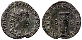 ROMANE IMPERIALI - Filippo II (247-249) - Dupondio - Busto radiato e drappeggiato a d. /R Cippo inscritto C. 80 (AE g. 10,05)
qSPL