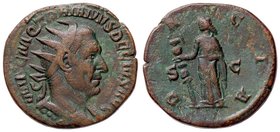 ROMANE IMPERIALI - Traiano Decio (249-251) - Dupondio - Busto radiato e drappeggiato a d. /R La Dacia stante a s. con bastone sormontato da testa d'as...