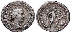 ROMANE IMPERIALI - Ostiliano (251) - Antoniniano - Busto radiato e drappeggiato a d. /R Marte andante a d. con lancia e scudo C. 15; RIC 77b (AG g. 3,...